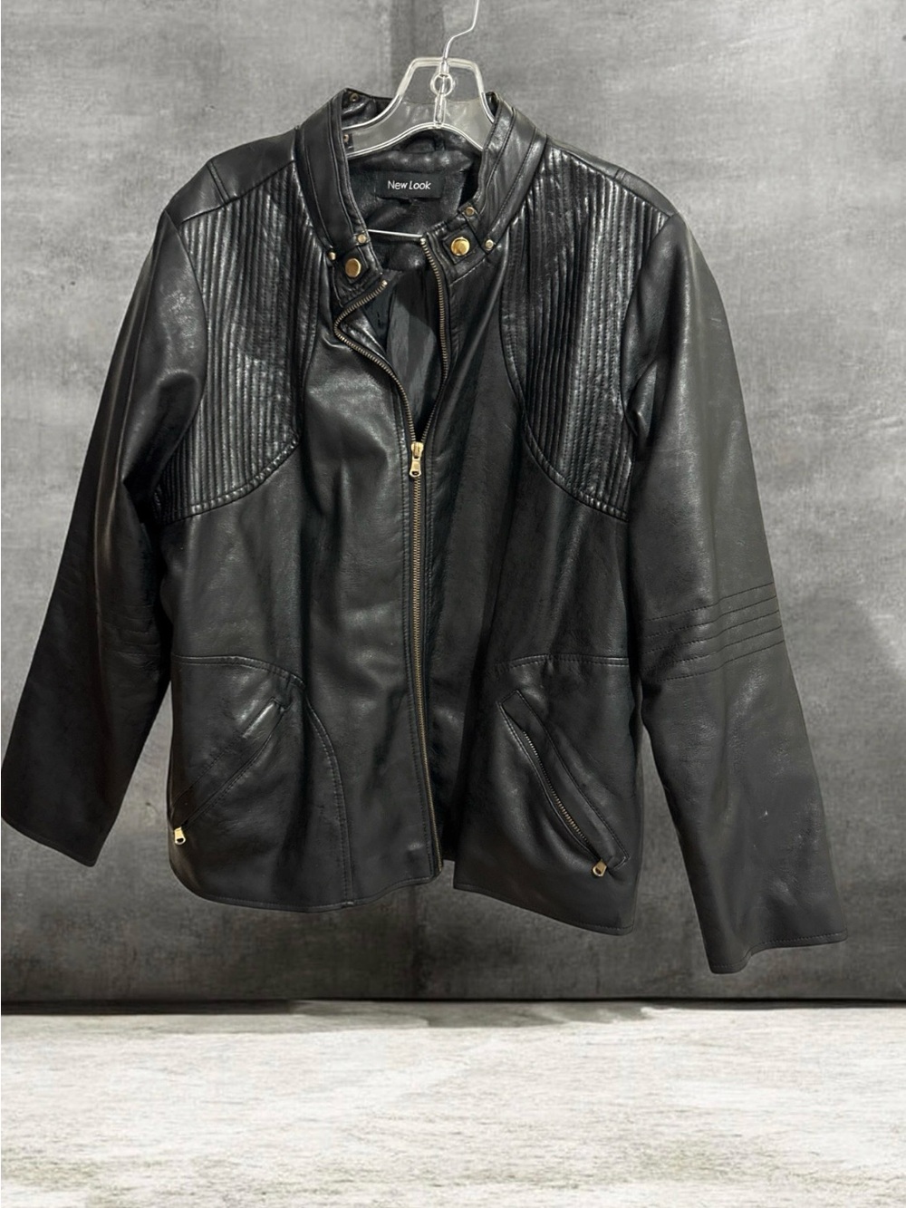New Look Black Faux Leather Jacket with Quilted Yoke
